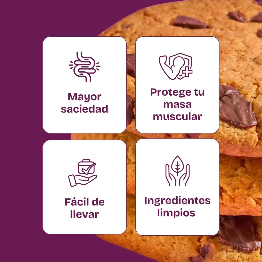 Beneficios Galleta con proteína, saludable, sin azúcar, sabor chocolate chip, baja en calorías