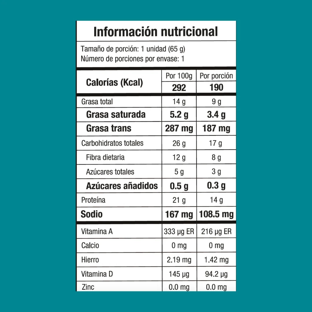 Tabla nutricional galleta con proteína Pie de limón