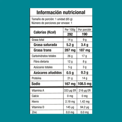 Tabla nutricional galleta con proteína Pie de limón