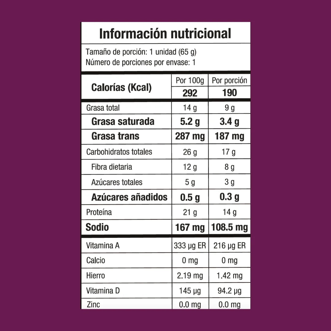 Tabla nutricional galleta cinnamon roll
