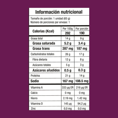 Tabla nutricional galleta cinnamon roll