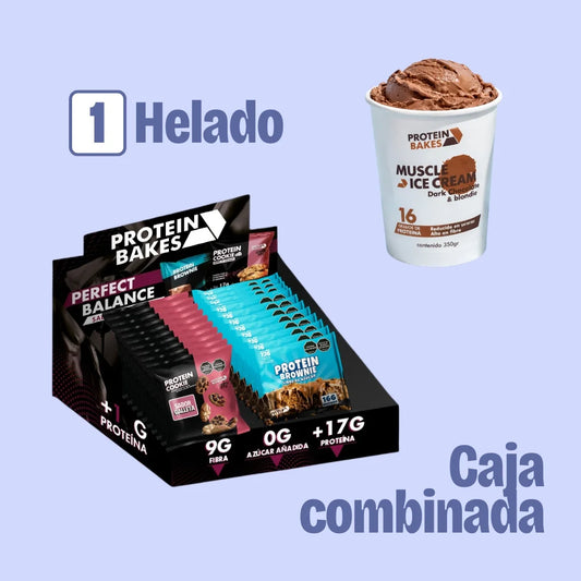 Combo helado con proteína, sin azúcar, brownies y galletas con proteína bajas en calorías. Snacks saludables
