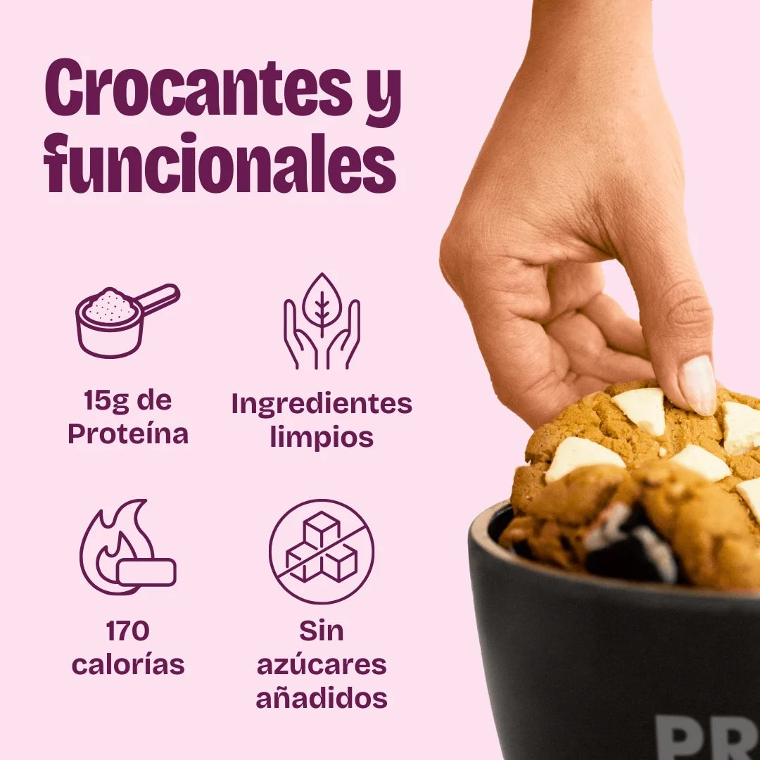 Beneficios galletas de proteína con chocolate blanco, oreo, chocolate negro. Sin azúcar, bajas en calorías