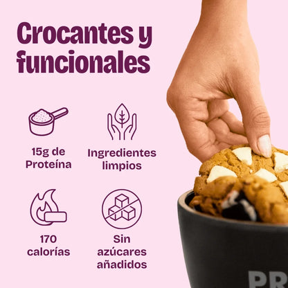 Beneficios galletas de proteína con chocolate blanco, oreo, chocolate negro. Sin azúcar, bajas en calorías