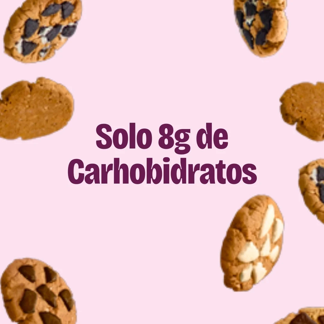 Carbohidratos bajos de galletas con proteína saludables, sin azúcar, altas en fibra, bajas en calorías. De sabores a chocolate blanco, chocolate oscuro y oreo