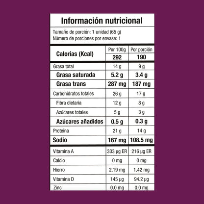 Tabla nutricional galleta con proteína, saludable, sin azúcar, sabor chocolate chip, baja en calorías
