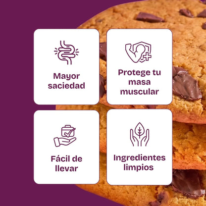 Beneficios Galleta con proteína, saludable, sin azúcar, sabor chocolate chip, baja en calorías