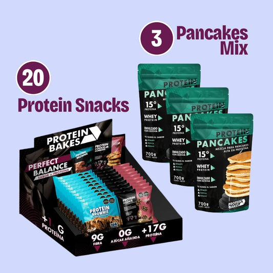 Combo de snacks saludables sin azúcar, brownie con proteína, galletas con proteína, pancakes con proteína, sin azúcar, bajos en calorías