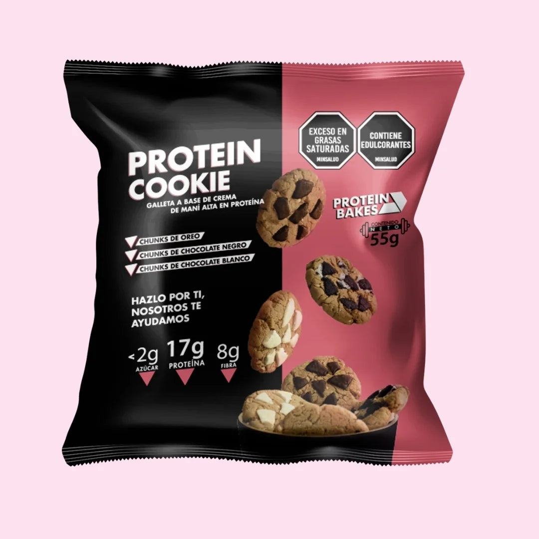Galletas con proteína saludables, sin azúcar, altas en fibra, bajas en calorías. De sabores a chocolate blanco, chocolate oscuro y Oreo