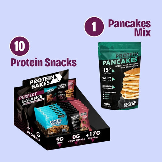 Combo de snacks saludables sin azúcar, brownie con proteína, galletas con proteína, pancakes con proteína, sin azúcar, bajos en calorías