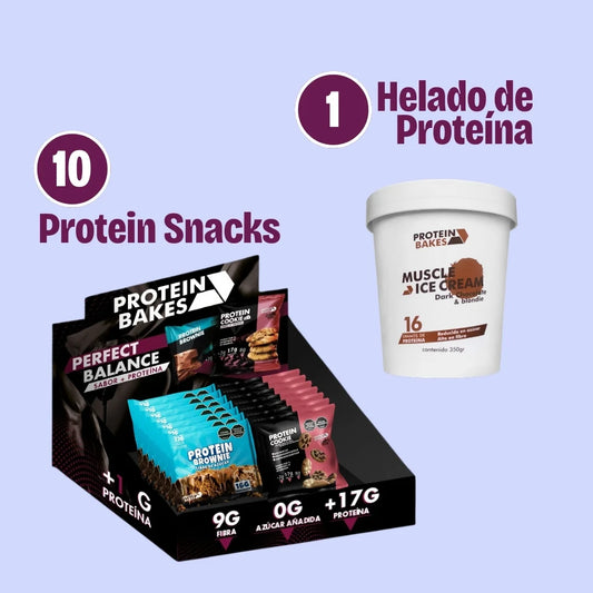 Combo de snacks saludables sin azúcar, brownie con proteína, galletas con proteína, helados con proteína, sin azúcar, bajos en calorías