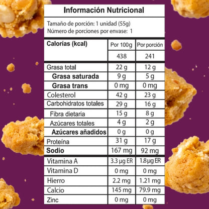 Tabla nutricional galletas de proteína sin azúcar, bajas en calorías, sabores_oreo, chocolate blanco o chocolate negro