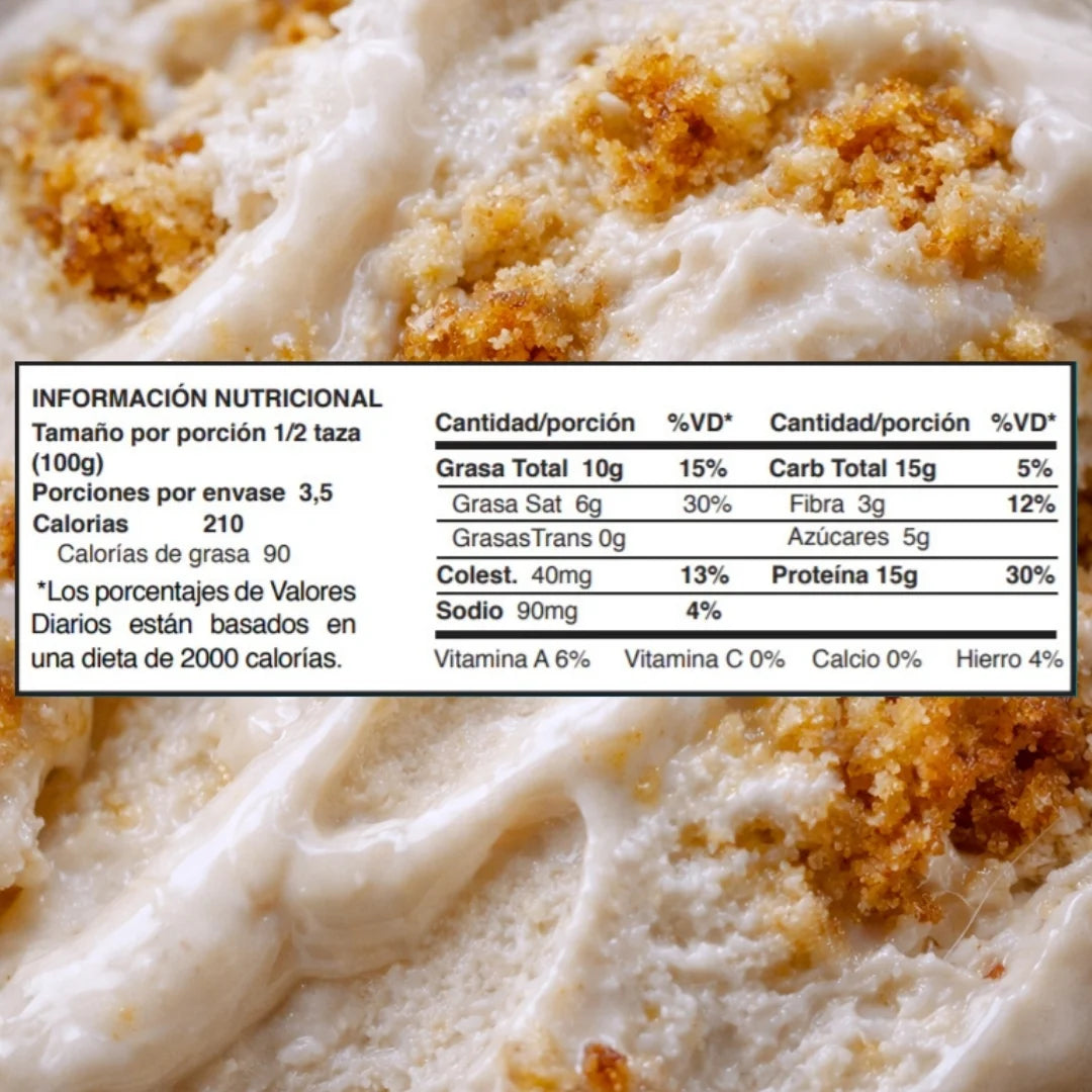 Tabla nutricional helado de yogurt con proteína, bajo en calorías, sin azúcar